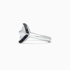 Mens|Effy Jewelry Men's Sterling Silver and Black Sapphire Anchor Ring, 0.14 TCW