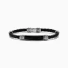Mens|BH Multi Men's Sterling Silver and Leather Onyx Bracelet, 13.00