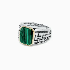 Mens|Effy Jewelry Men's Sterling Silver and 14K Yellow Gold Malachite Ring, 6.05 TCW