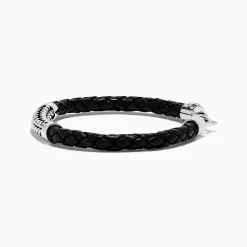 Mens|Effy Jewelry Men's Sterling Silver and Leather Braid Bracelet