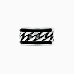 Mens|Effy Jewelry Men's Sterling Silver and Leather Chain Link Band Ring