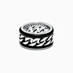 Mens|Effy Jewelry Men's Sterling Silver and Leather Chain Link Band Ring