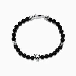 Mens|BH Multi Men's Sterling Silver Beaded Onyx Bracelet, 41.80 TCW
