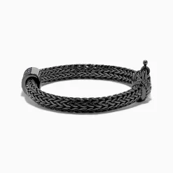 Mens|BH Multi Men's Sterling Silver Black Rhodium Braided Chain Blue Sapphire Bracelet 1.40 TCW