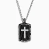 Mens|BH Multi Men's Sterling Silver Black Sapphire Cross Dog Tag Pendant, 1.87 TCW