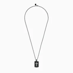 Mens|BH Multi Men's Sterling Silver Black Sapphire Cross Dog Tag Pendant, 1.87 TCW