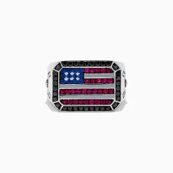 Mens|Effy Jewelry Men's Sterling Silver Black Diamond, Ruby, Sapphire Air Force Ring