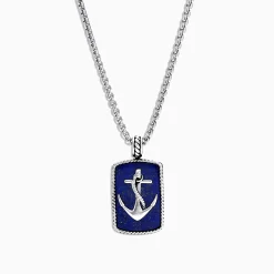 Mens|Effy Jewelry Men's Sterling Silver Lapis Lazuli Anchor Dog Tag Pendant, 18.85 TCW