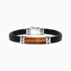 Mens|Effy Jewelry Men's Sterling Silver Leather Tiger's Eye Bracelet, 12.00 TCW