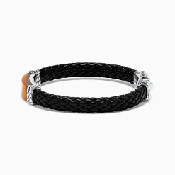 Mens|Effy Jewelry Men's Sterling Silver Leather Tiger's Eye Bracelet, 12.00 TCW