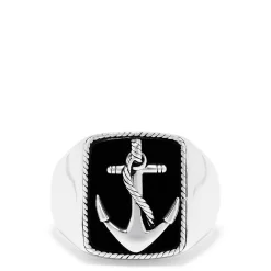 Mens|Effy Jewelry Men's Sterling Silver Onyx Anchor Ring, 6.00 TCW