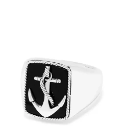Mens|Effy Jewelry Men's Sterling Silver Onyx Anchor Ring, 6.00 TCW