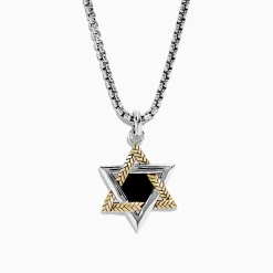 Mens|Effy Jewelry Men's Sterling Silver Onyx Star of David Pendant, 0.60 TW