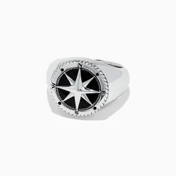 Mens|Effy Jewelry Men's Sterling Silver Onyx Compass Ring, 2.61 TCW
