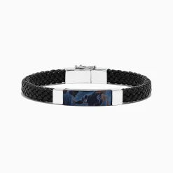 Mens|Effy Jewelry Men's Sterling Silver Pietersite Woven Leather Bracelet, 12.50 TCW