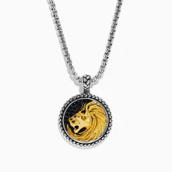 Mens|Effy Jewelry Men's Sterling Silver Sapphire and Yellow Gold Plated Lion Pendant