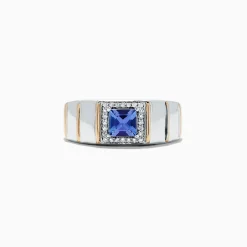 Mens|Effy Jewelry Men's Sterling Silver u0026 14K Yellow Gold Tanzanite and Diamond Ring, 1.18 TCW