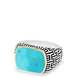 Mens|Effy Jewelry Men's Sterling Silver u0026 18K Gold Accented Turquoise Ring, 2.65 TCW
