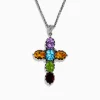 Necklaces & Pendants|Effy Jewelry Mosaic 925 Sterling Silver Multi Gemstone Cross Pendant