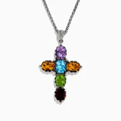 Necklaces & Pendants|Effy Jewelry Mosaic 925 Sterling Silver Multi Gemstone Cross Pendant