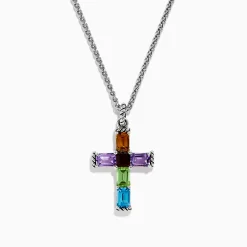 Necklaces & Pendants|Effy Jewelry Mosaic 925 Sterling Silver Multi Stone Cross Pendant