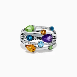 Rings|Effy Jewelry Mosaic 925 Sterling Silver Multi Gemstone and Diamond Ring