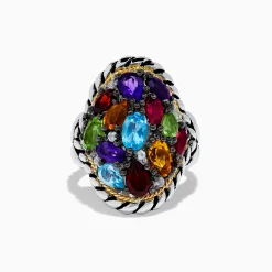 Rings|Effy Jewelry Mosaic 925 Sterling Silver u0026 18K Yellow Gold Multi Color Gemstone Ring