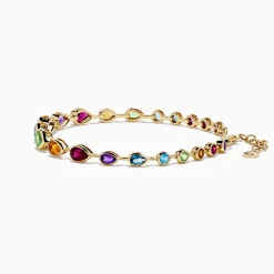Bracelets|Effy Jewelry Mosaic 14K Yellow Gold Bezel Set Multi Gemstone Adjustable Tennis Bracelet 7.0 TCW