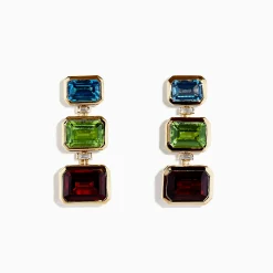 Earrings|Effy Jewelry Mosaic 14K Yellow Gold Blue Topaz, Garnet, Peridot u0026 Diamond Earrings