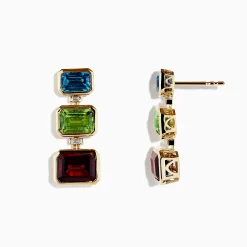 Earrings|Effy Jewelry Mosaic 14K Yellow Gold Blue Topaz, Garnet, Peridot u0026 Diamond Earrings