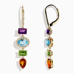 Earrings|Effy Jewelry Mosaic 14K Yellow Gold Diamond and Multi Stone Drop Earrings