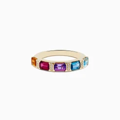 Rings|Effy Jewelry Mosaic 14K Yellow Gold Multi Color Gemstone and Diamond Ring