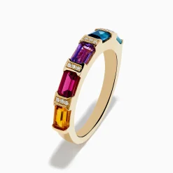 Rings|Effy Jewelry Mosaic 14K Yellow Gold Multi Color Gemstone and Diamond Ring