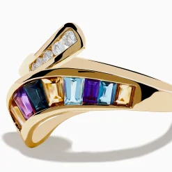 Rings|Effy Jewelry Mosaic 14K Yellow Gold Multi Color Gemstone and Diamond Bypass Ring