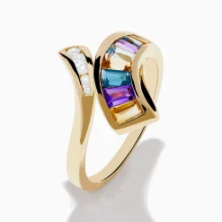 Rings|Effy Jewelry Mosaic 14K Yellow Gold Multi Color Gemstone and Diamond Bypass Ring