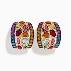 Earrings|Effy Jewelry Mosaic 14K Yellow Gold Multi Color Gemstone and Diamond Earrings