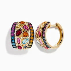 Earrings|Effy Jewelry Mosaic 14K Yellow Gold Multi Color Gemstone and Diamond Earrings