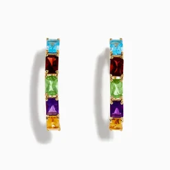 Earrings|Effy Jewelry Mosaic 14K Yellow Gold Multi Color Gemstone Hoop Earrings