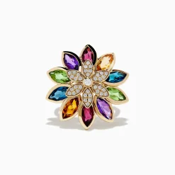 Rings|Effy Jewelry Mosaic 14K Yellow Gold Multi Stone and Diamond Flower Ring