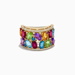 Rings|Effy Jewelry Mosaic 14K Yellow Gold Multi Gemstone and Diamond Ring
