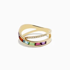 Rings|BH Multi Mosaic 14K Yellow Gold Multi Stone and Diamond Crossover Ring