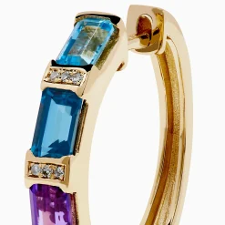 Earrings|Effy Jewelry Mosaic 14K Yellow Gold Multi Color Gemstone and Diamond Earrings