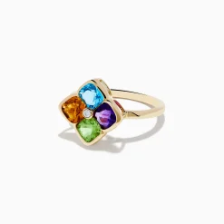 Rings|Effy Jewelry Mosaic 14K Yellow Gold Multi Color Gemstone and Diamond Ring