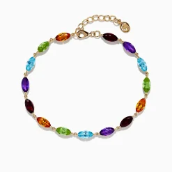 Bracelets|Effy Jewelry Mosaic 14K Yellow Gold Multi Gemstone Adjustable Tennis Bracelet 9.30 TCW