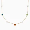 Necklaces & Pendants|Effy Jewelry Mosaic 14K Yellow Multi Color Gemstone and Fresh Water Pearl Station Necklace