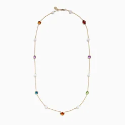 Necklaces & Pendants|Effy Jewelry Mosaic 14K Yellow Multi Color Gemstone and Fresh Water Pearl Station Necklace