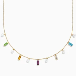 Necklaces & Pendants|Effy Jewelry Mosaic 14K Yellow Multi Color Gemstone Freshwater Pearl and Diamond Necklace