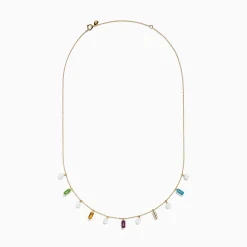Necklaces & Pendants|Effy Jewelry Mosaic 14K Yellow Multi Color Gemstone Freshwater Pearl and Diamond Necklace