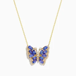 Necklaces & Pendants|Effy Jewelry Nahla 14K Yellow Gold Tanzanite and Diamond Butterfly Necklace