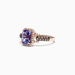 Rings|Effy Jewelry Nahla Siri 14K Rose Gold Emerald Cut Tanzanite and Diamond Ring, 1.72 TCW